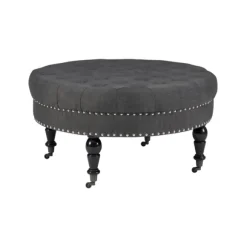 Kirkland's Home Benches & Ottomans-Charlotte Tufted Round Charcoal Ottoman