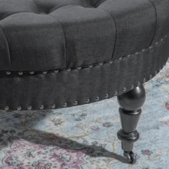 Kirkland's Home Benches & Ottomans-Charlotte Tufted Round Charcoal Ottoman