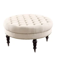 Kirkland's Home Benches & Ottomans-Charlotte Tufted Round Natural Ottoman