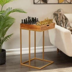 Kirkland's Home Accent & End Tables-Chess Top Wood C-Frame Accent Table