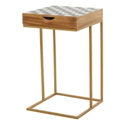 Kirkland's Home Accent & End Tables-Chess Top Wood C-Frame Accent Table