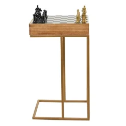 Kirkland's Home Accent & End Tables-Chess Top Wood C-Frame Accent Table