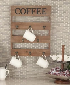 Kirkland's Home Hooks-Coffee Metal And Wood Plank Wall Hooks