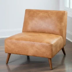 Kirkland's Home Accent Chairs-Cognac Faux Leather Accent Chair