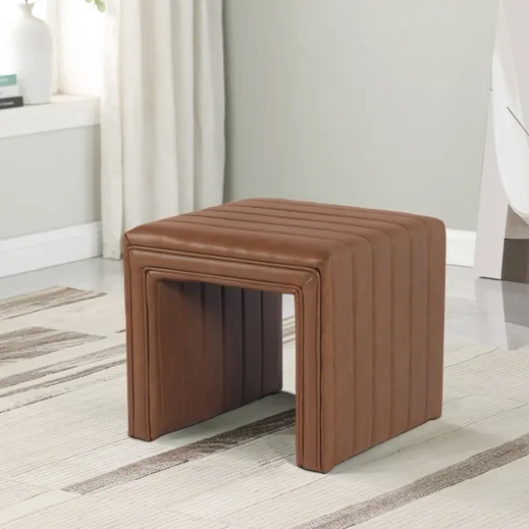 Kirkland's Home Benches & Ottomans-Cognac Leather Arch Ottoman