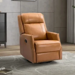 Kirkland's Home Accent Chairs-Cognac Leather Upholstered Recliner Chair