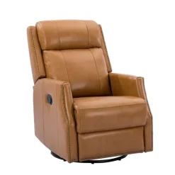 Kirkland's Home Accent Chairs-Cognac Leather Upholstered Recliner Chair