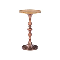 Kirkland's Home Accent & End Tables-Copper Plated Accent Table With Mango Wood Top