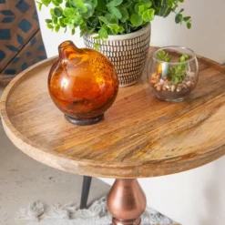 Kirkland's Home Accent & End Tables-Copper Plated Accent Table With Mango Wood Top