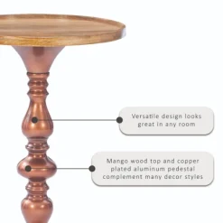 Kirkland's Home Accent & End Tables-Copper Plated Accent Table With Mango Wood Top