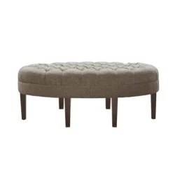 Kirkland's Home Benches & Ottomans-Cory Tufted Beige Linen Ottoman