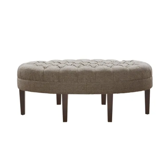 Kirkland's Home Benches & Ottomans-Cory Tufted Beige Linen Ottoman