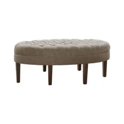 Kirkland's Home Benches & Ottomans-Cory Tufted Beige Linen Ottoman