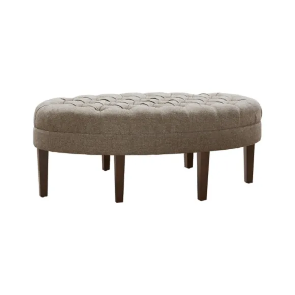 Kirkland's Home Benches & Ottomans-Cory Tufted Beige Linen Ottoman