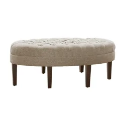 Kirkland's Home Benches & Ottomans-Cory Tufted Natural Linen Ottoman