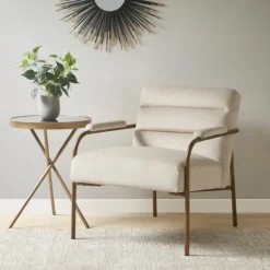 Kirkland's Home Accent Chairs-Cream And Gold Channeled Accent Chair