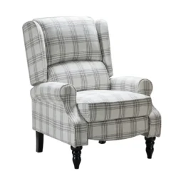 Kirkland's Home Accent Chairs-Cream And Gray Plaid Traditional Recliner