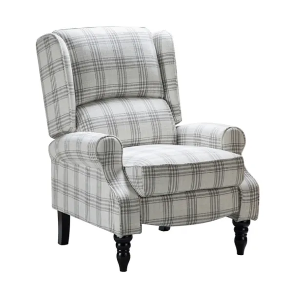 Kirkland's Home Accent Chairs-Cream And Gray Plaid Traditional Recliner