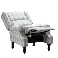 Kirkland's Home Accent Chairs-Cream And Gray Plaid Traditional Recliner