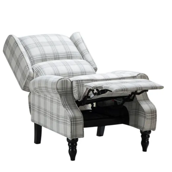 Kirkland's Home Accent Chairs-Cream And Gray Plaid Traditional Recliner