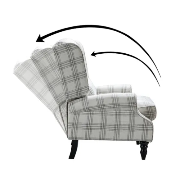 Kirkland's Home Accent Chairs-Cream And Gray Plaid Traditional Recliner