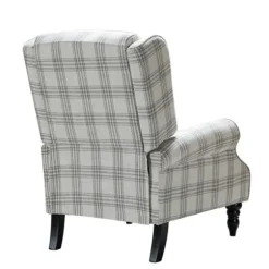 Kirkland's Home Accent Chairs-Cream And Gray Plaid Traditional Recliner