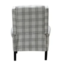 Kirkland's Home Accent Chairs-Cream And Gray Plaid Traditional Recliner