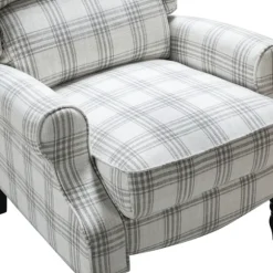Kirkland's Home Accent Chairs-Cream And Gray Plaid Traditional Recliner