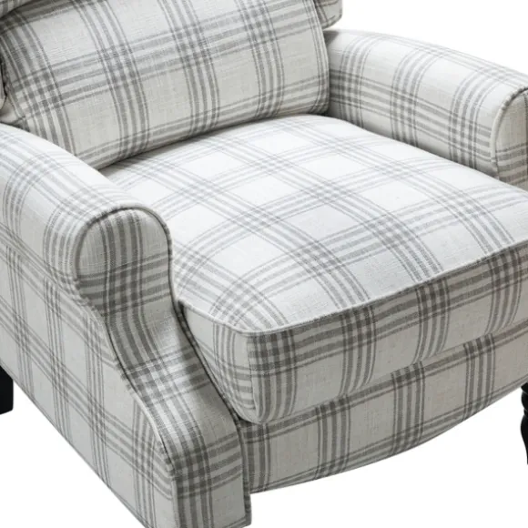 Kirkland's Home Accent Chairs-Cream And Gray Plaid Traditional Recliner