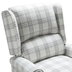 Kirkland's Home Accent Chairs-Cream And Gray Plaid Traditional Recliner
