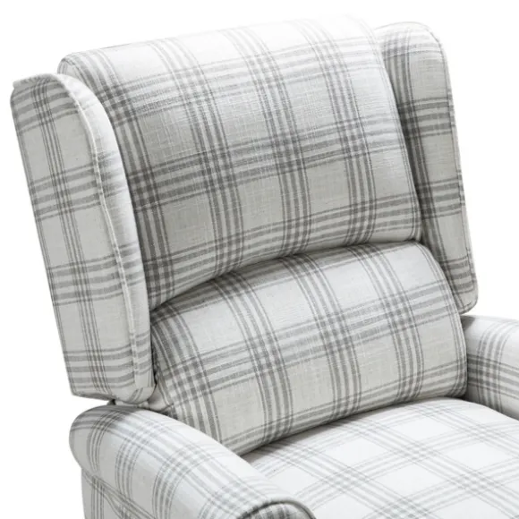 Kirkland's Home Accent Chairs-Cream And Gray Plaid Traditional Recliner