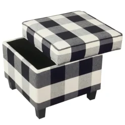 Kirkland's Home Benches & Ottomans-Cream Buffalo Plaid Upholstered Storage Ottoman