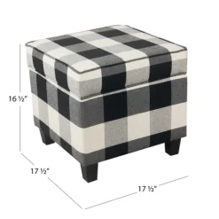Kirkland's Home Benches & Ottomans-Cream Buffalo Plaid Upholstered Storage Ottoman