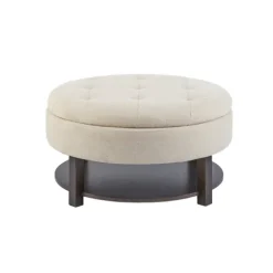 Kirkland's Home Benches & Ottomans-Cream Button Tufted Storage Ottoman