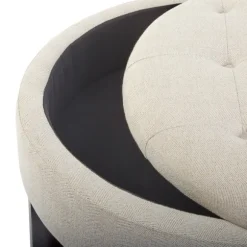 Kirkland's Home Benches & Ottomans-Cream Button Tufted Storage Ottoman