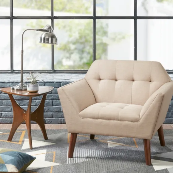 Kirkland's Home Accent Chairs-Cream Button Tufted Upholstered Accent Chair