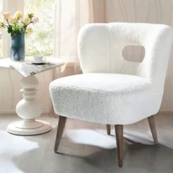 Kirkland's Home Accent Chairs-Cream Fluffy Wingback Accent Chair