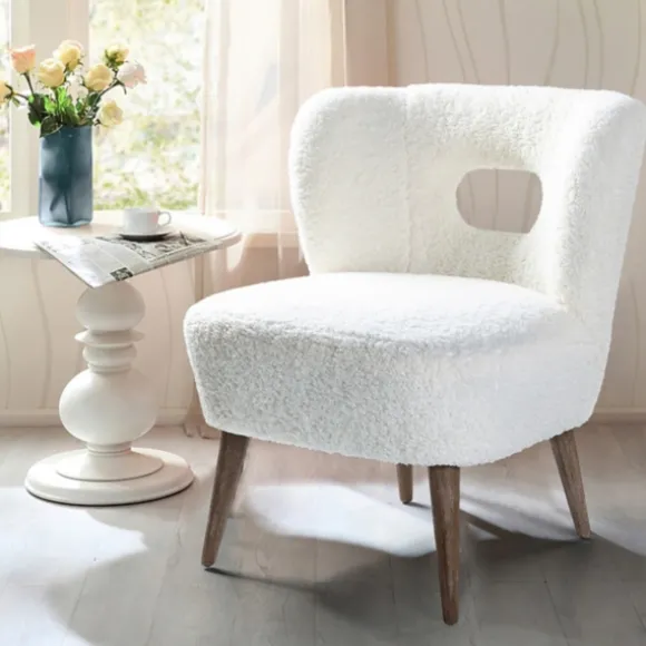 Kirkland's Home Accent Chairs-Cream Fluffy Wingback Accent Chair