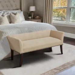 Kirkland's Home Benches & Ottomans-Cream Low Back Flared Arms Bench
