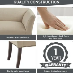 Kirkland's Home Benches & Ottomans-Cream Low Back Flared Arms Bench