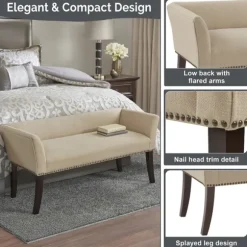 Kirkland's Home Benches & Ottomans-Cream Low Back Flared Arms Bench