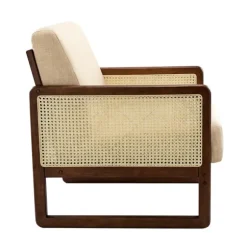 Kirkland's Home Accent Chairs-Cream Mahogany Finish Cane Panel Accent Chair