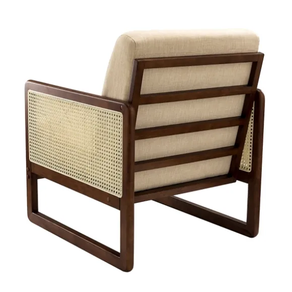 Kirkland's Home Accent Chairs-Cream Mahogany Finish Cane Panel Accent Chair