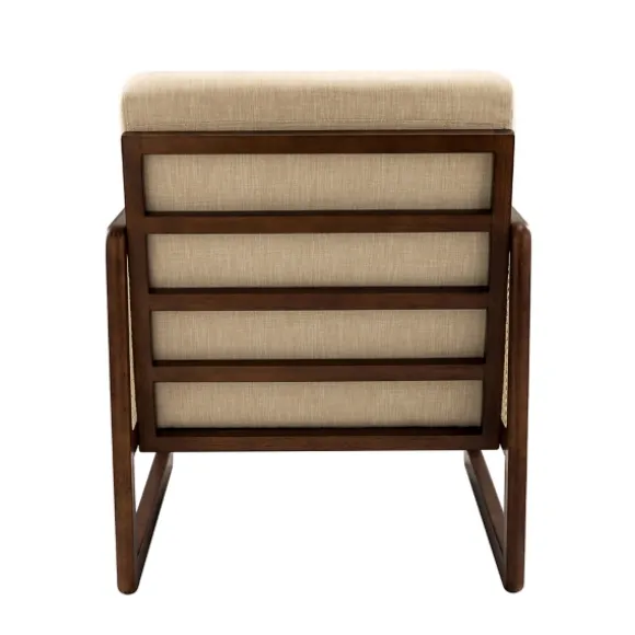 Kirkland's Home Accent Chairs-Cream Mahogany Finish Cane Panel Accent Chair