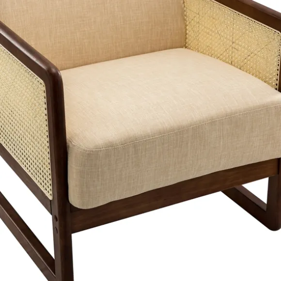 Kirkland's Home Accent Chairs-Cream Mahogany Finish Cane Panel Accent Chair