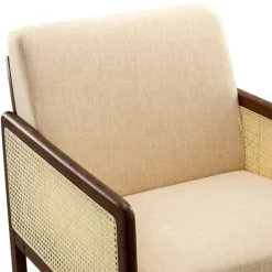 Kirkland's Home Accent Chairs-Cream Mahogany Finish Cane Panel Accent Chair