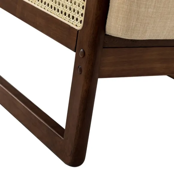 Kirkland's Home Accent Chairs-Cream Mahogany Finish Cane Panel Accent Chair