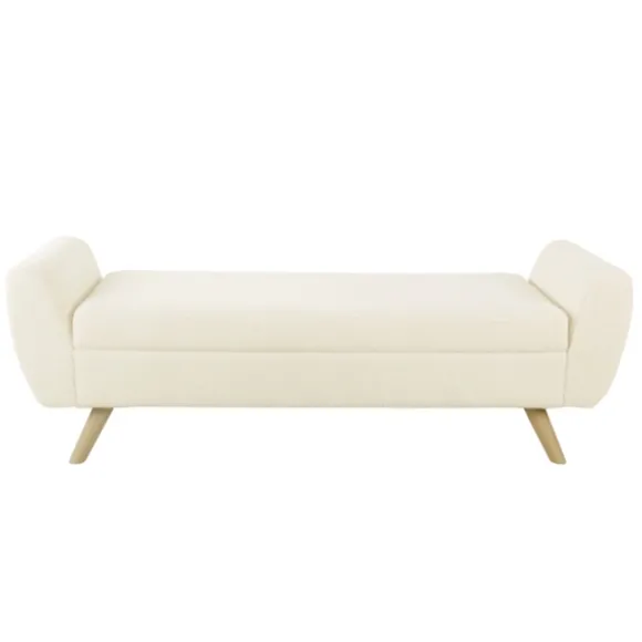 Kirkland's Home Benches & Ottomans-Cream Sherpa And Wood Storage Bench