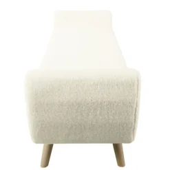 Kirkland's Home Benches & Ottomans-Cream Sherpa And Wood Storage Bench