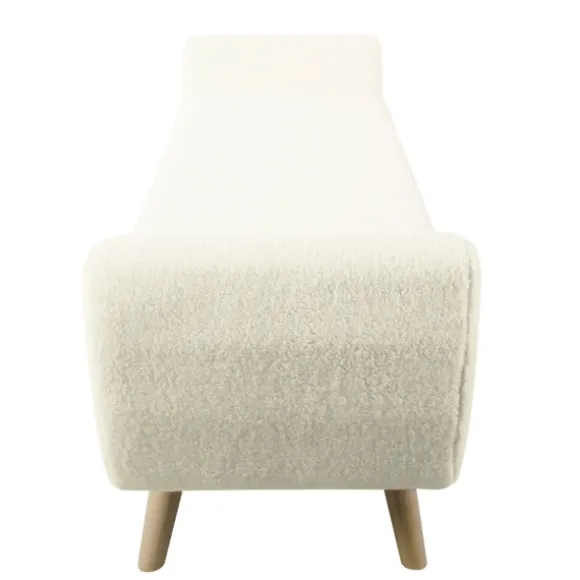 Kirkland's Home Benches & Ottomans-Cream Sherpa And Wood Storage Bench